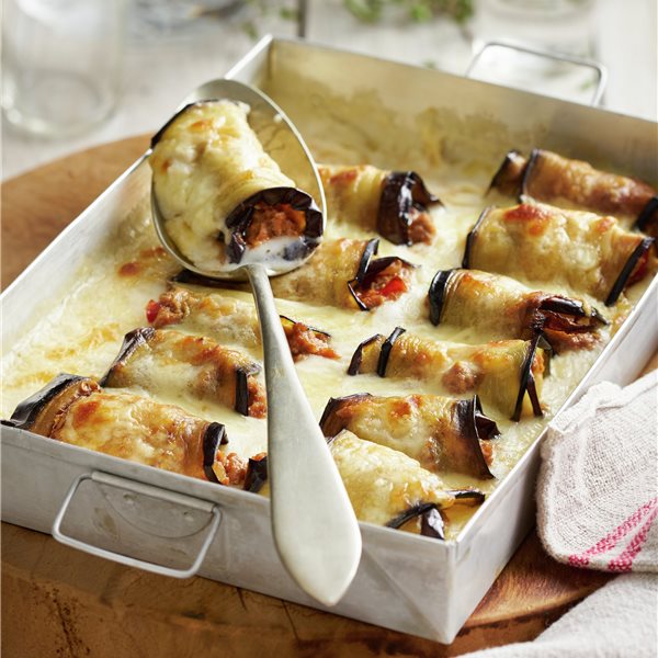 Deliciosos Canelones de Berenjena rellenos de Pollo y Queso